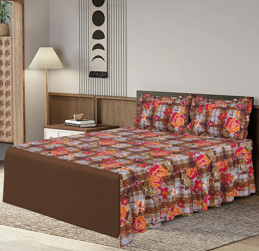 3 PCs Printed Bed skirt with Pillow cover 10