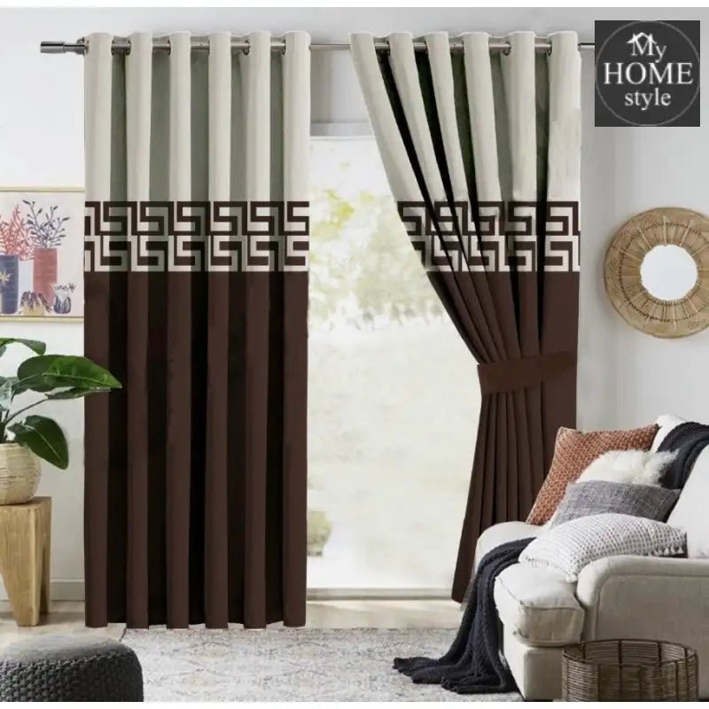2 Pc's Luxury Velvet Embroidered Curtains Double Shaded With 2 Belts 49 - myhomestyle.pk