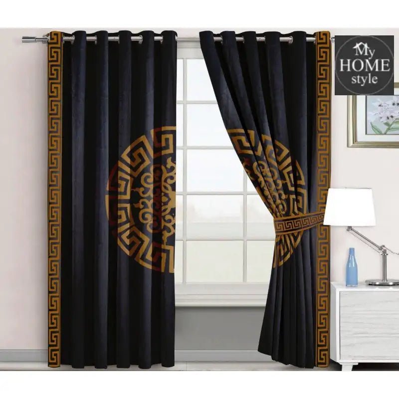 2 Pc's Luxury Velvet Embroidered Curtains With 2 Belts 30 - myhomestyle.pk