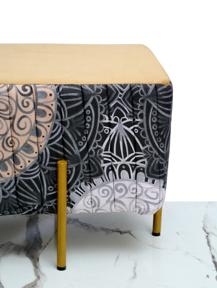 2 Seater Luxury Printed Stool With Steel Stand - 1419 - myhomestyle.pk