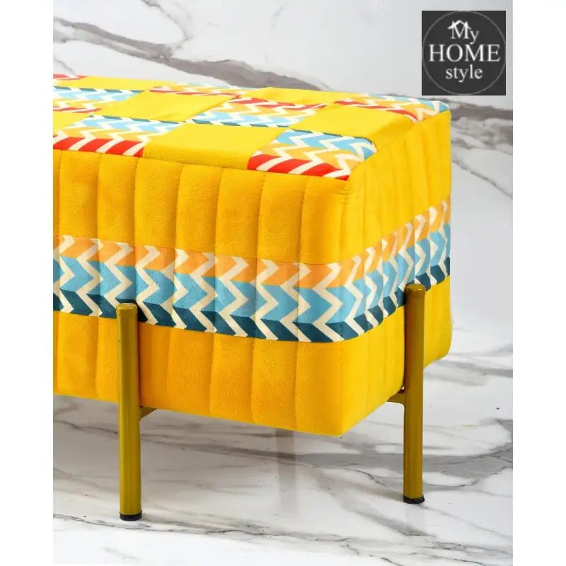 2 Seater Luxury Printed Velvet Stool With Steel Stand - 1201 - myhomestyle.pk
