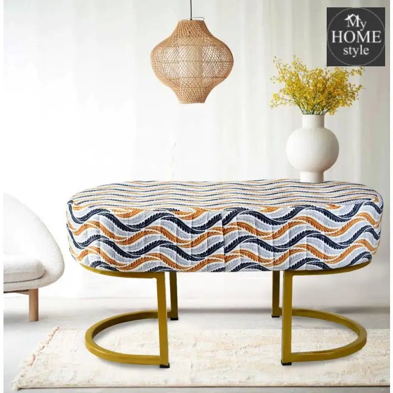 2 Seater Luxury Printed Velvet Stool With Steel Stand - 1204 - myhomestyle.pk