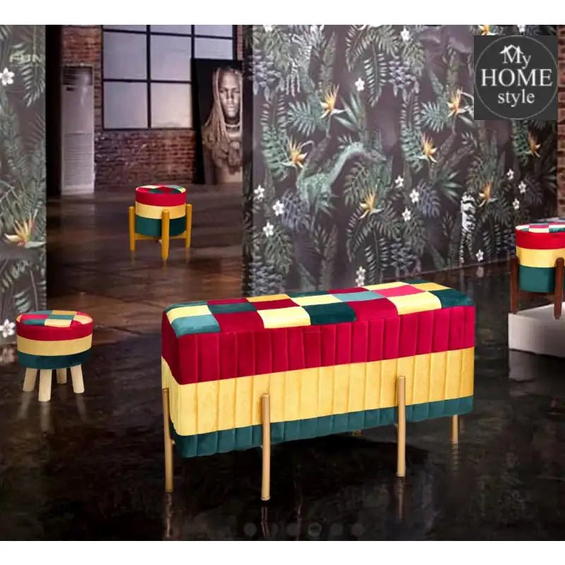2 Seater Luxury Velvet Wooden Stool With Steel Stand - 846 - myhomestyle.pk