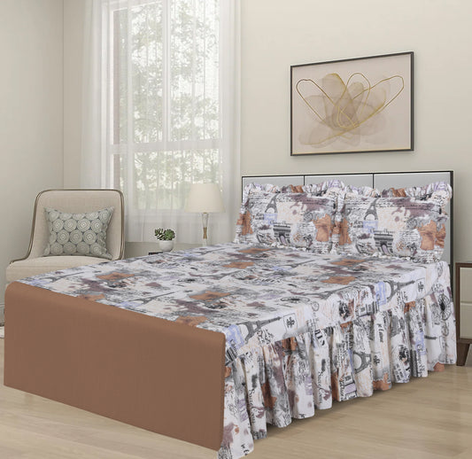 3 PCs Printed Bed skirt with Pillow cover 21