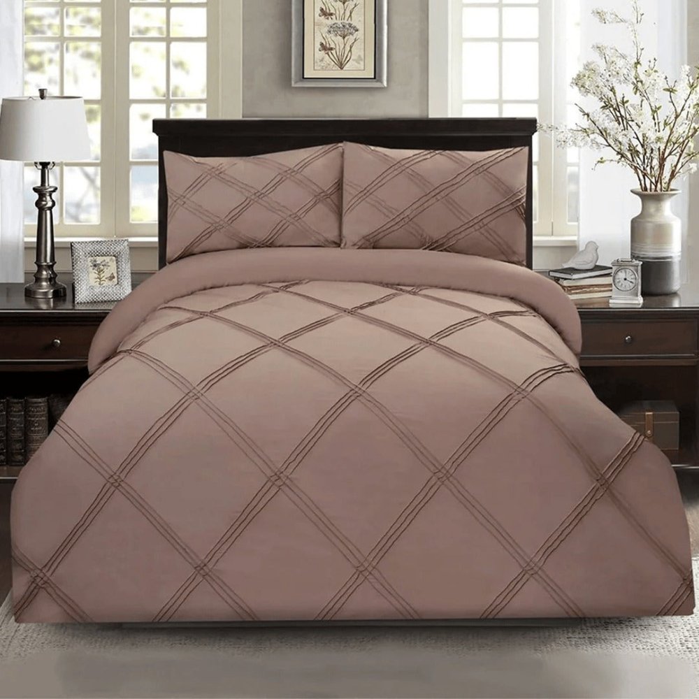 3 Pcs 3 Row Cross Pleated Duvet Set - Beige SC - myhomestyle.pk