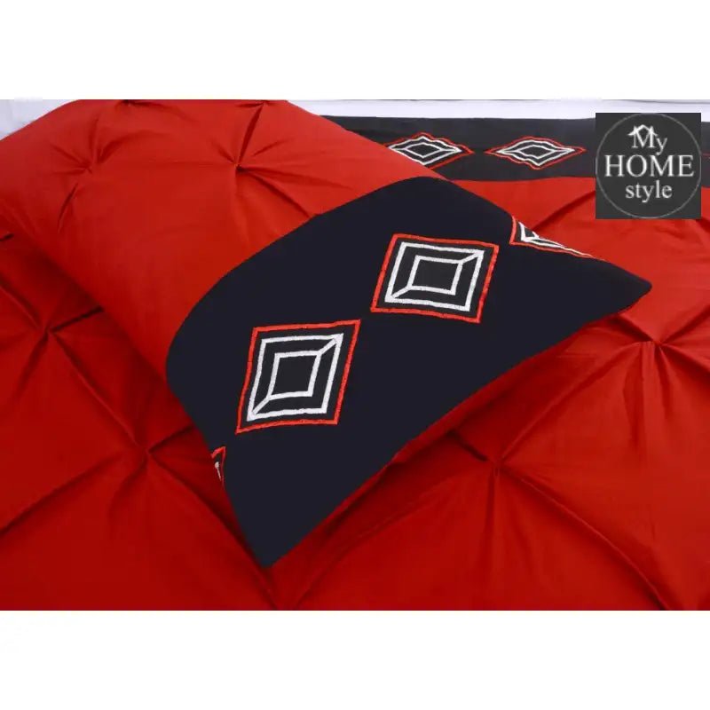 3 Pc's Embroidered Pintuck Duvet Maroon - myhomestyle.pk