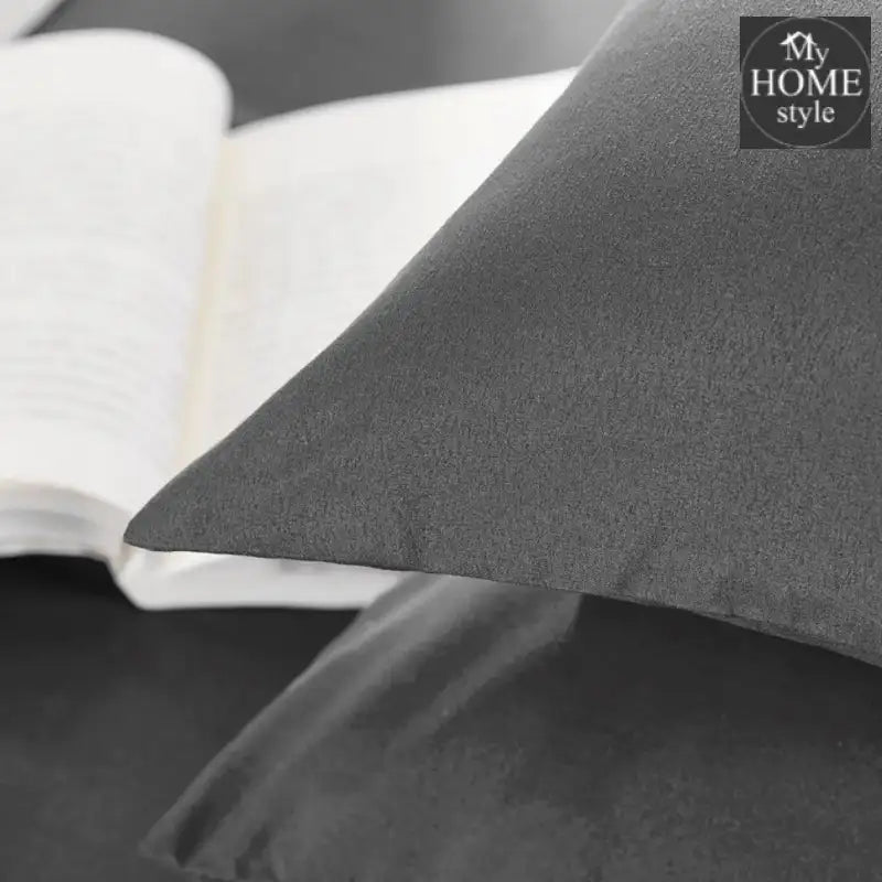 3 PCs Fitted Bed skirt with Pillow cover Dark Grey - myhomestyle.pk