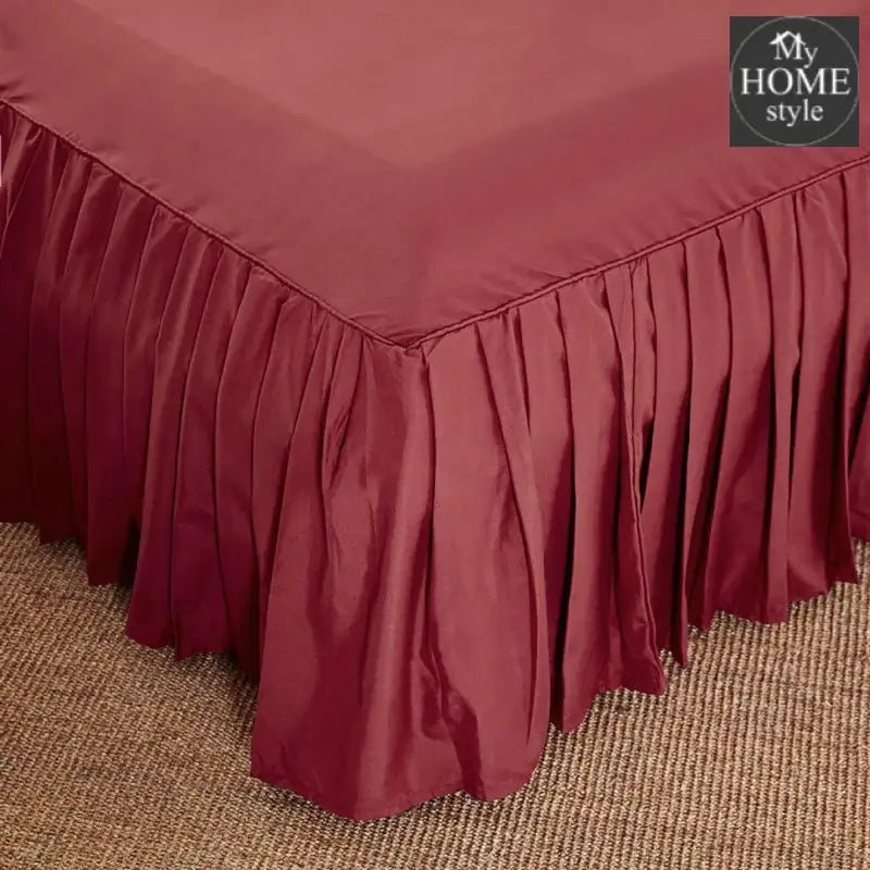 3 PCs Fitted Bed skirt with Pillow cover Red - myhomestyle.pk