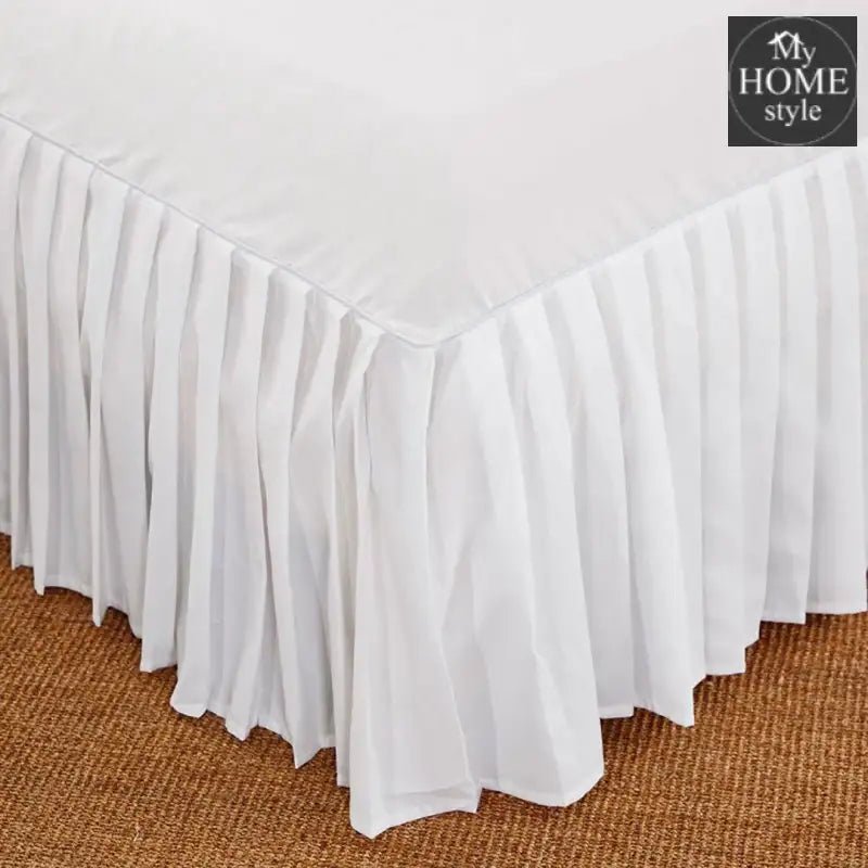 3 PCs Fitted Bed skirt with Pillow cover White - myhomestyle.pk