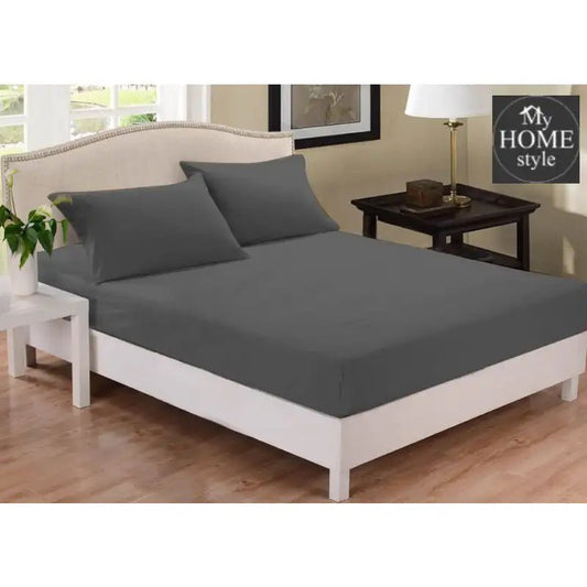 3 PCs Fitted Sheet Rich Cotton Charcoal Grey with Pillow cover - myhomestyle.pk