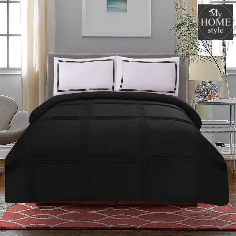 3 Pcs Luxury Baratta Pleated Duvet Set Black - myhomestyle.pk