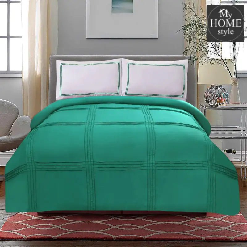 3 Pcs Luxury Baratta Pleated Duvet Set Teal - myhomestyle.pk