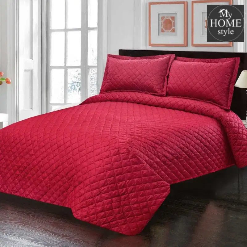 3 Pc's Luxury Bedspread Maroon - myhomestyle.pk