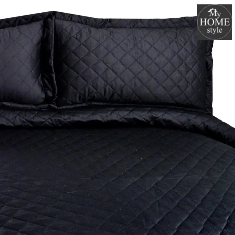 3 Pc's Luxury Satin Strip Bedspread Black - myhomestyle.pk