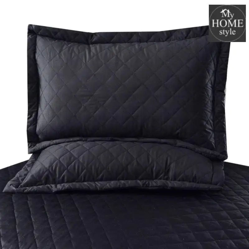3 Pc's Luxury Satin Strip Bedspread Black - myhomestyle.pk