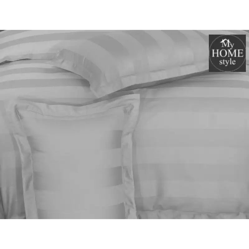 3 Pc's Luxury Satin Stripe Duvet Set Light Grey - myhomestyle.pk