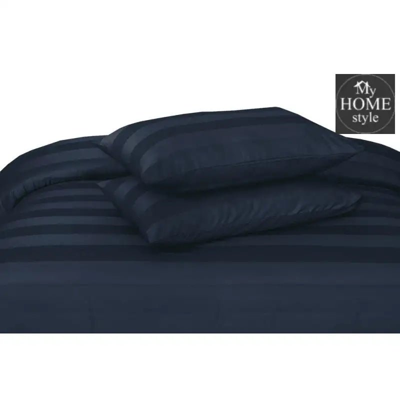 3 Pc's Luxury Satin Stripe Duvet Set Navy - myhomestyle.pk