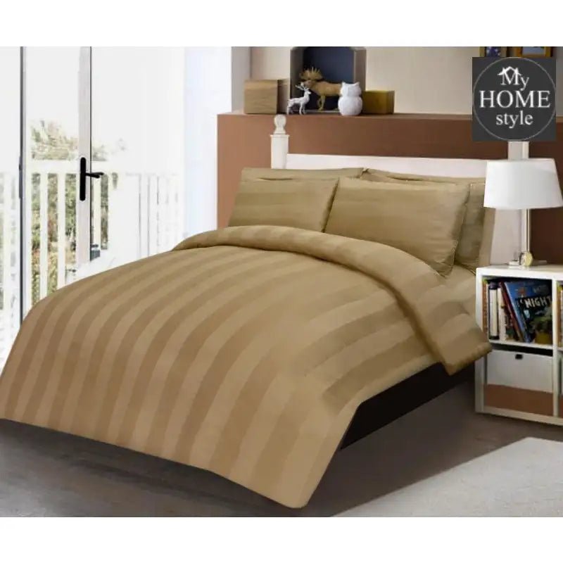 3 Pc's Luxury Satin Stripe Duvet Set Skin Beige - myhomestyle.pk