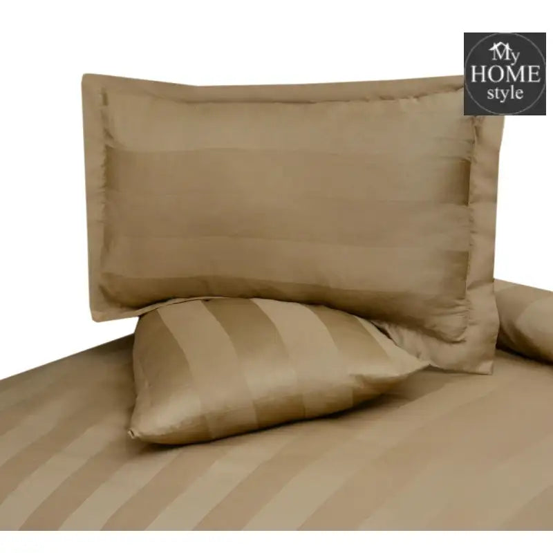 3 Pc's Luxury Satin Stripe Duvet Set Skin Beige - myhomestyle.pk
