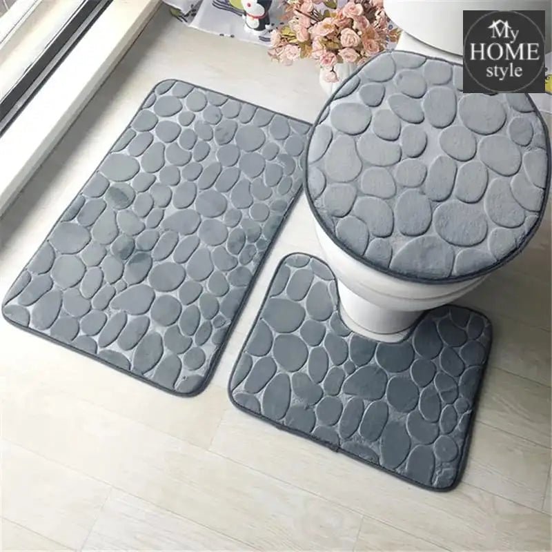 3 PCs Non Skid Suction Toilet Mat - 025 - myhomestyle.pk