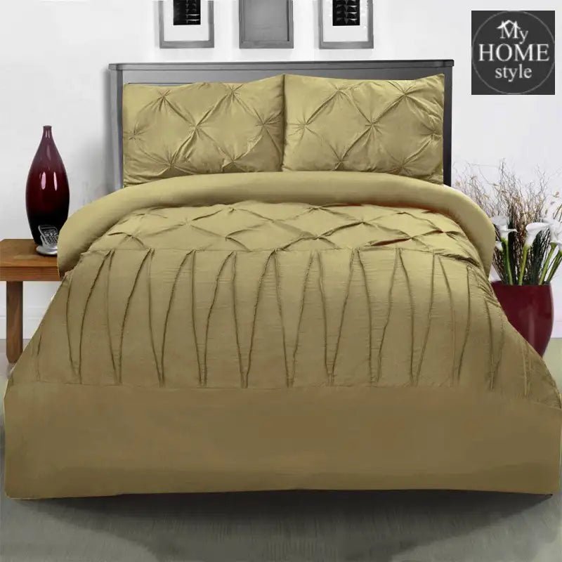 3 Pcs Pintuck & Cross Pleated Duvet Set - Beige SC - myhomestyle.pk