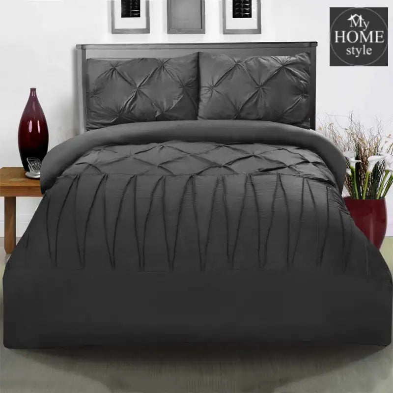 3 Pcs Pintuck & Cross Pleated Duvet Set - Grey - myhomestyle.pk