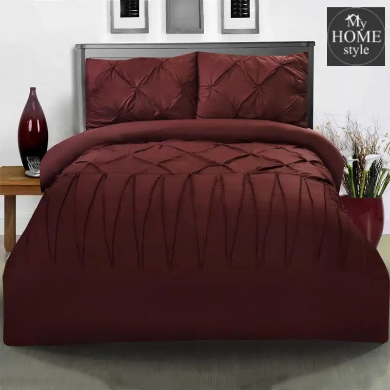 3 Pcs Pintuck & Cross Pleated Duvet Set - Maroon SC - myhomestyle.pk