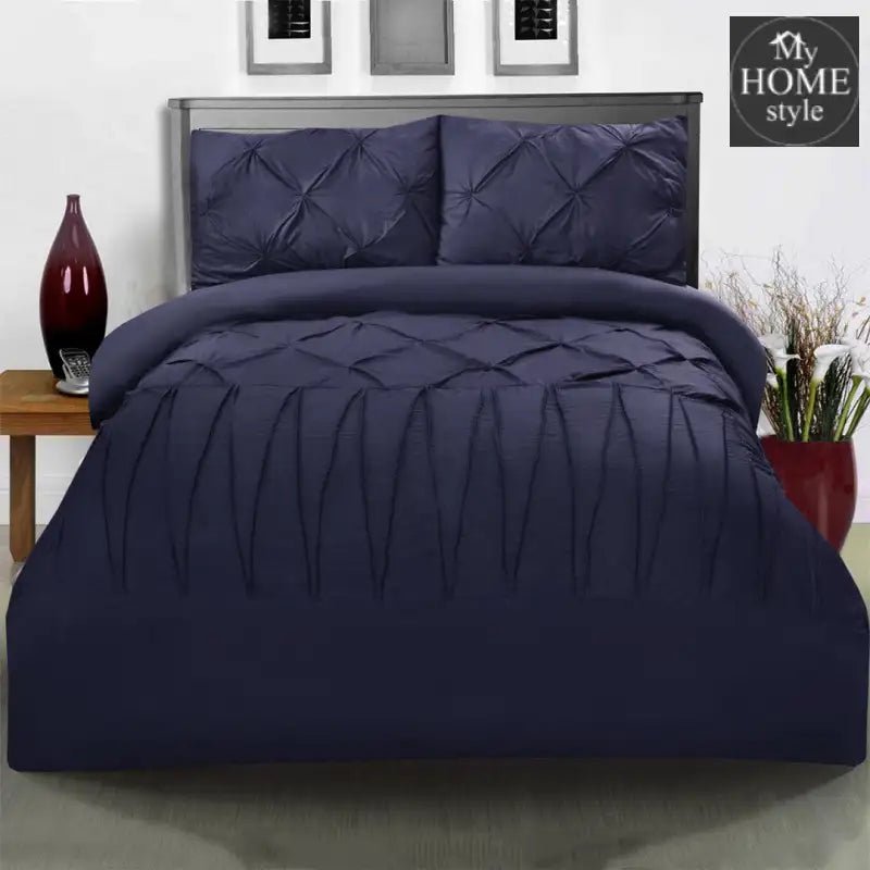 3 Pcs Pintuck & Cross Pleated Duvet Set - Navy SC - myhomestyle.pk