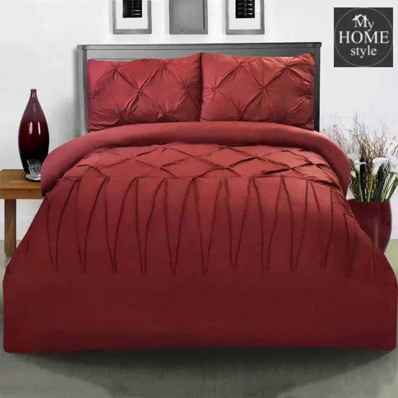 3 Pcs Pintuck & Cross Pleated Duvet Set - Red - myhomestyle.pk
