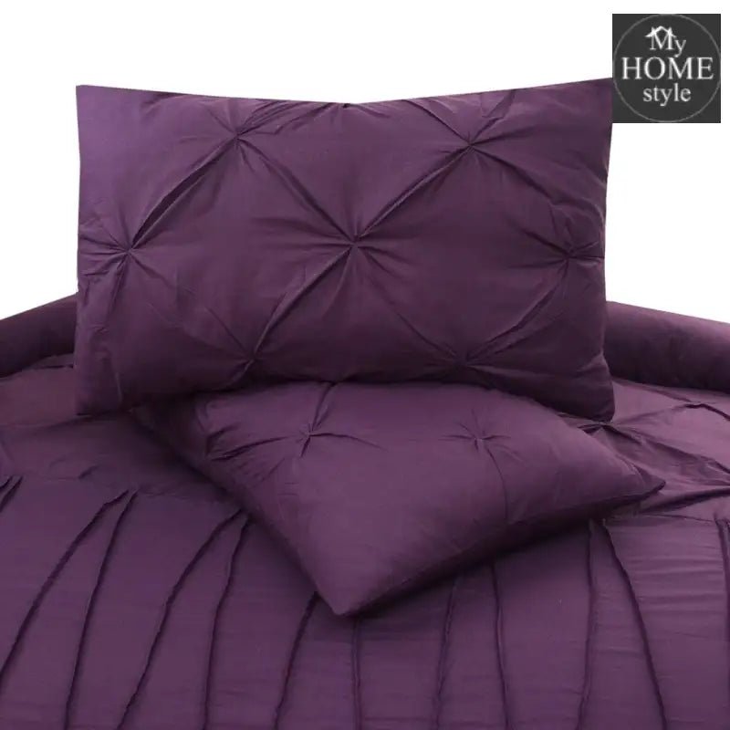 3 Pcs Pintuck & Cross Pleated Duvet Set - Violet SC - myhomestyle.pk