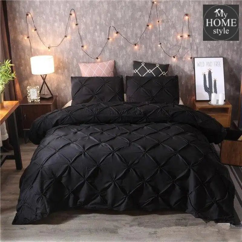 3 Pcs Pintuck Diamond Duvet Set Black - myhomestyle.pk