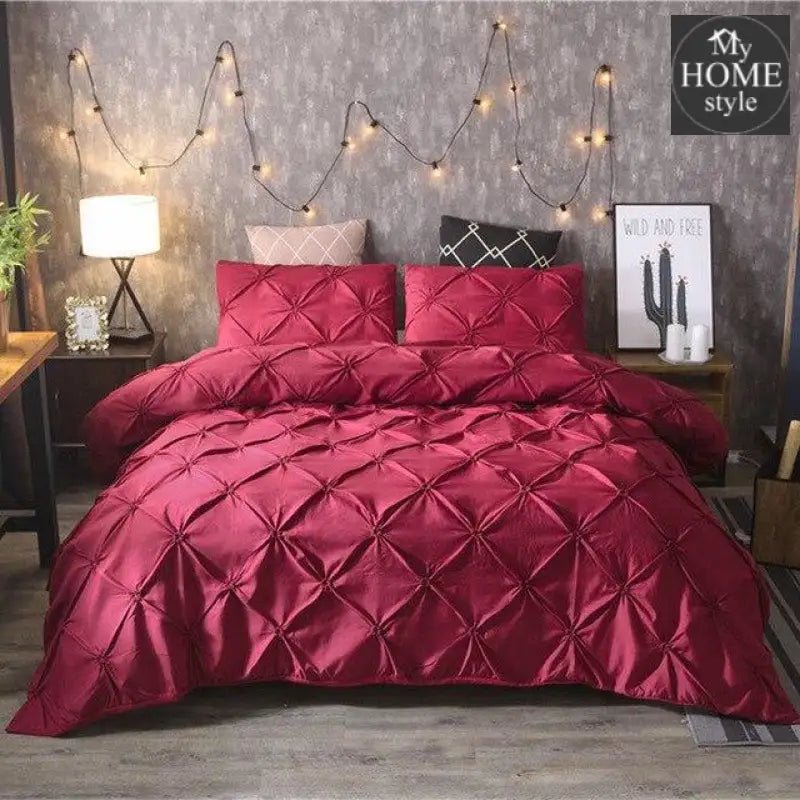 3 Pcs Pintuck Diamond Duvet Set Maroon SC - myhomestyle.pk
