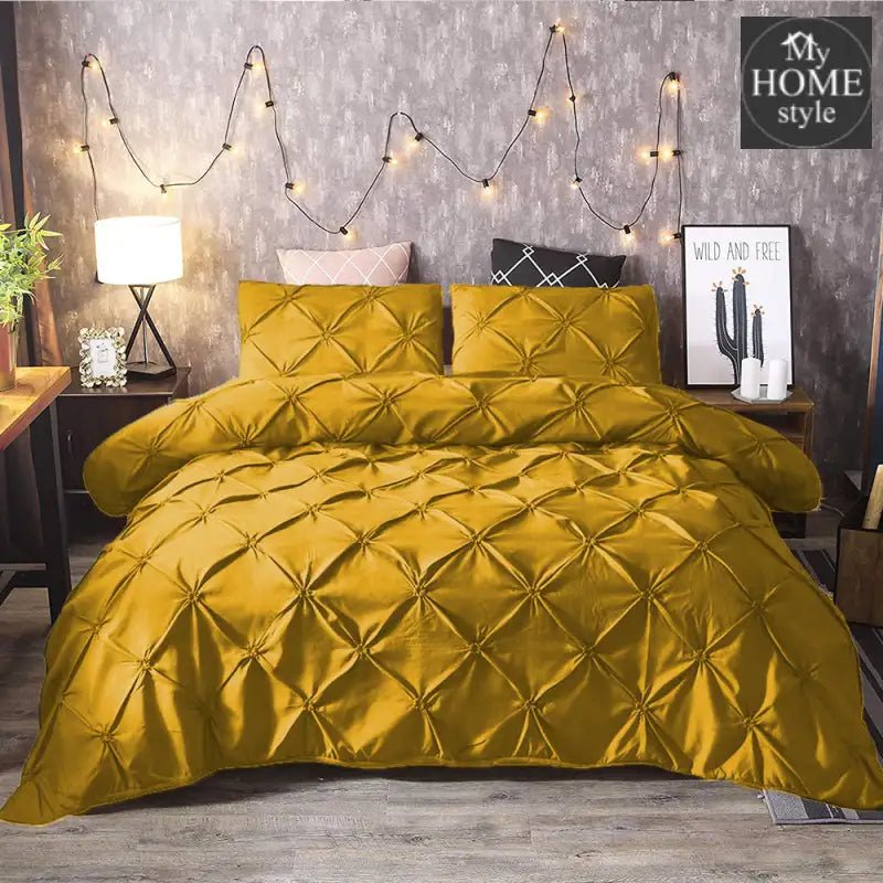 3 Pcs Pintuck Diamond Duvet Set Mustard - myhomestyle.pk