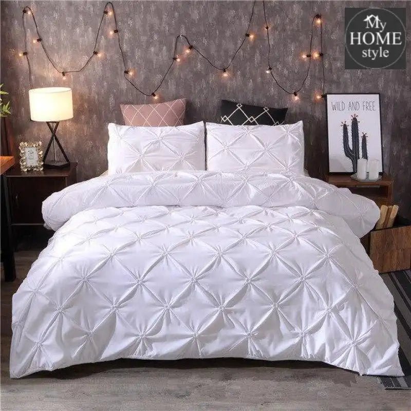 3 Pcs Pintuck Diamond Duvet Set White - myhomestyle.pk