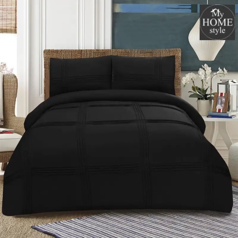 3 Pc's Pleated Duvet Set Black - myhomestyle.pk