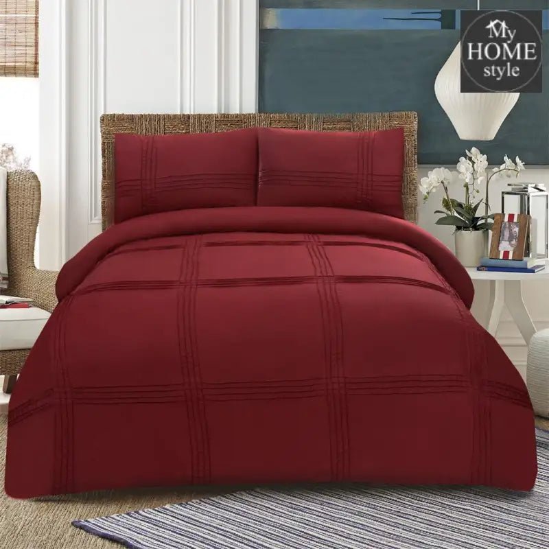 3 Pc's Pleated Duvet Set Maroon - myhomestyle.pk