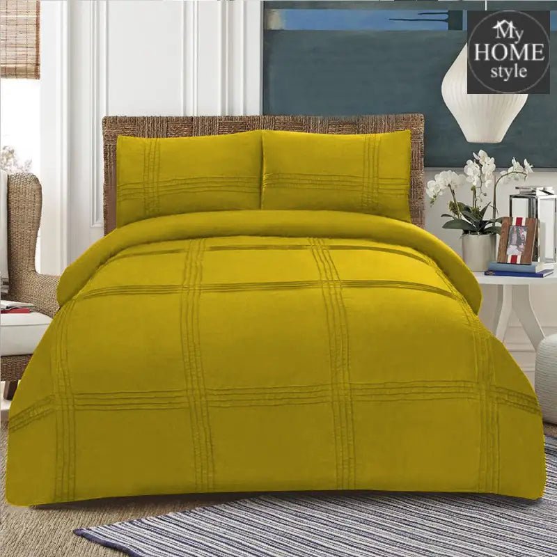 3 Pc's Pleated Duvet Set Mustard - myhomestyle.pk