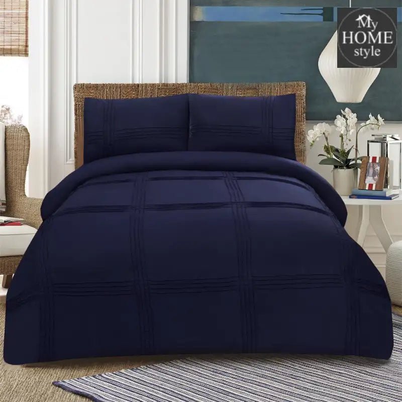 3 Pc's Pleated Duvet Set Navy - myhomestyle.pk