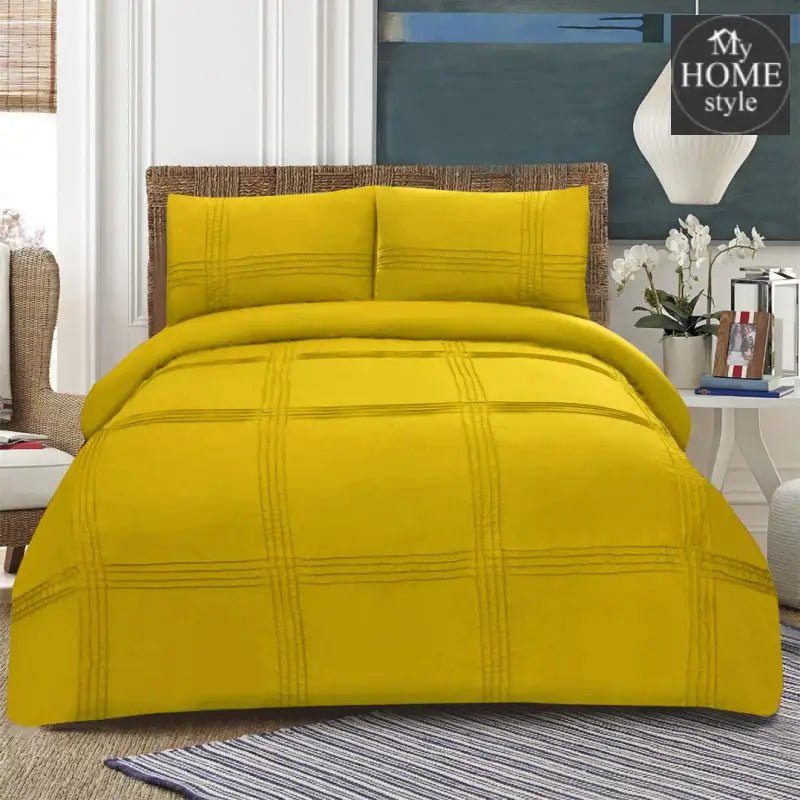 3 Pc's Pleated Duvet Set Yellow - myhomestyle.pk