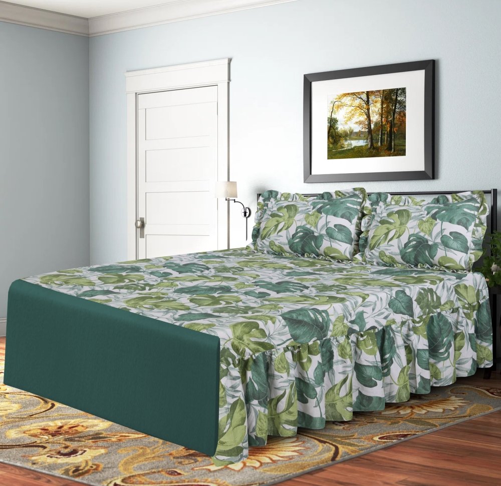 3 PCs Printed Bed skirt with Pillow cover 03 - myhomestyle.pk