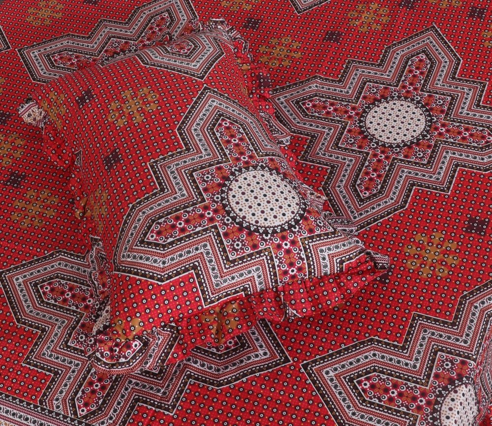 3 PCs Printed Bed skirt with Pillow cover 07 - myhomestyle.pk