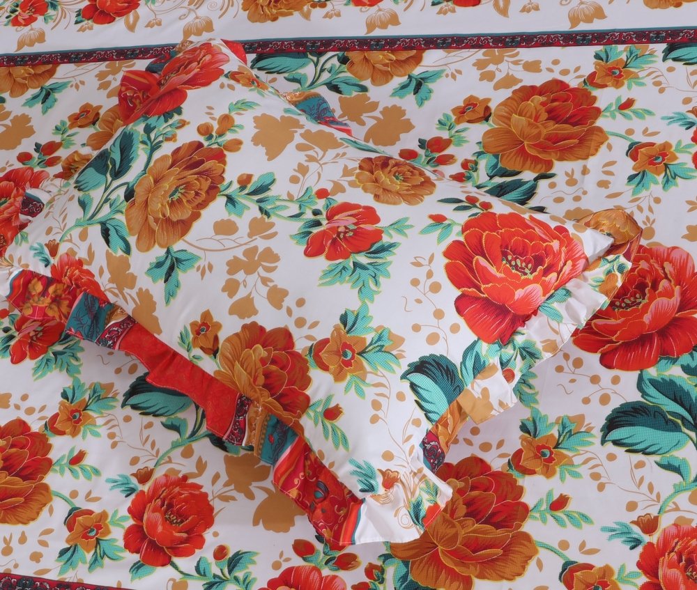 3 PCs Printed Bed skirt with Pillow cover 08 - myhomestyle.pk