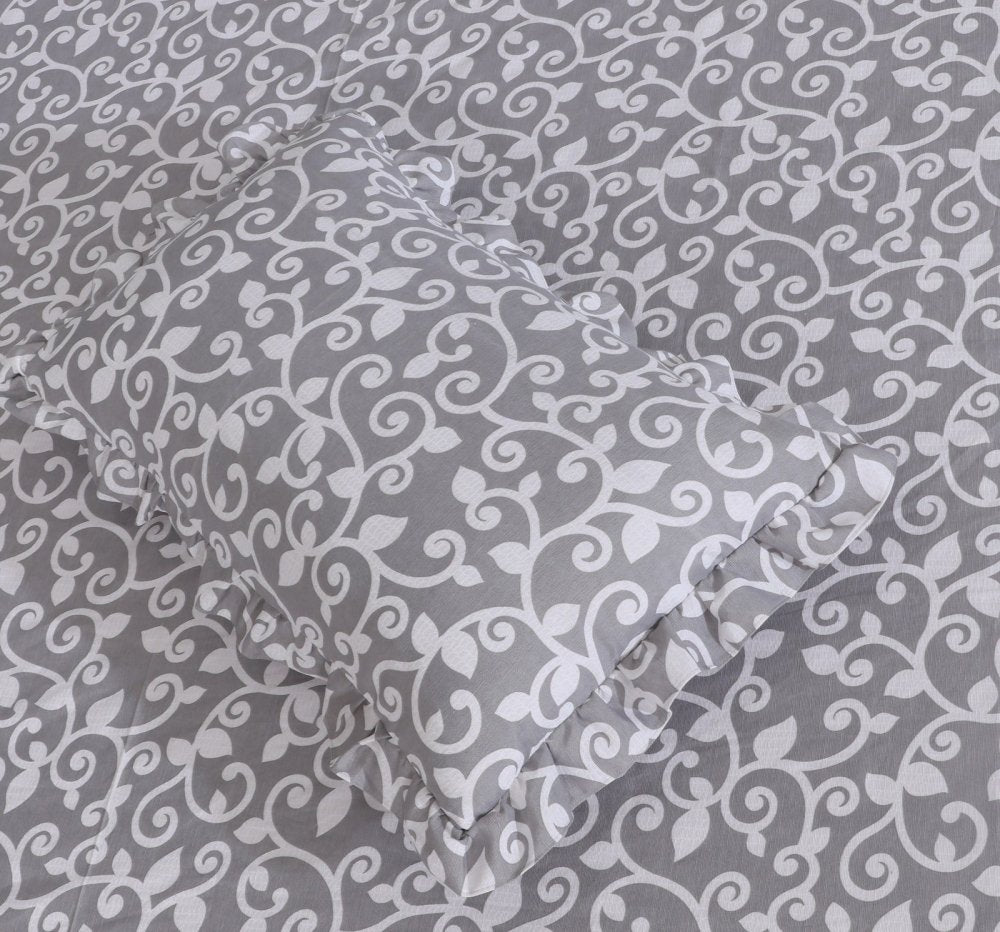 3 PCs Printed Bed skirt with Pillow cover - 1144 - myhomestyle.pk