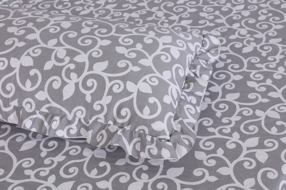 3 PCs Printed Bed skirt with Pillow cover - 1144 - myhomestyle.pk