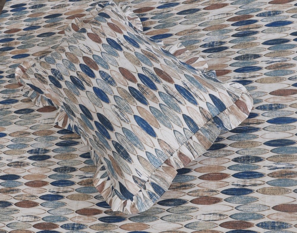 3 PCs Printed Bed skirt with Pillow cover - 1147 - myhomestyle.pk