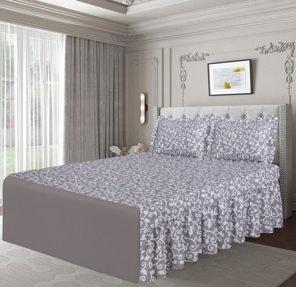 3 PCs Printed Bed skirt with Pillow cover 17 - myhomestyle.pk