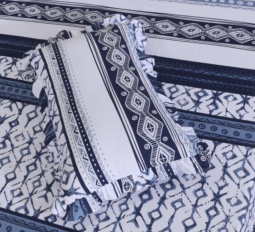 3 PCs Printed Bed skirt with Pillow cover 22 - myhomestyle.pk