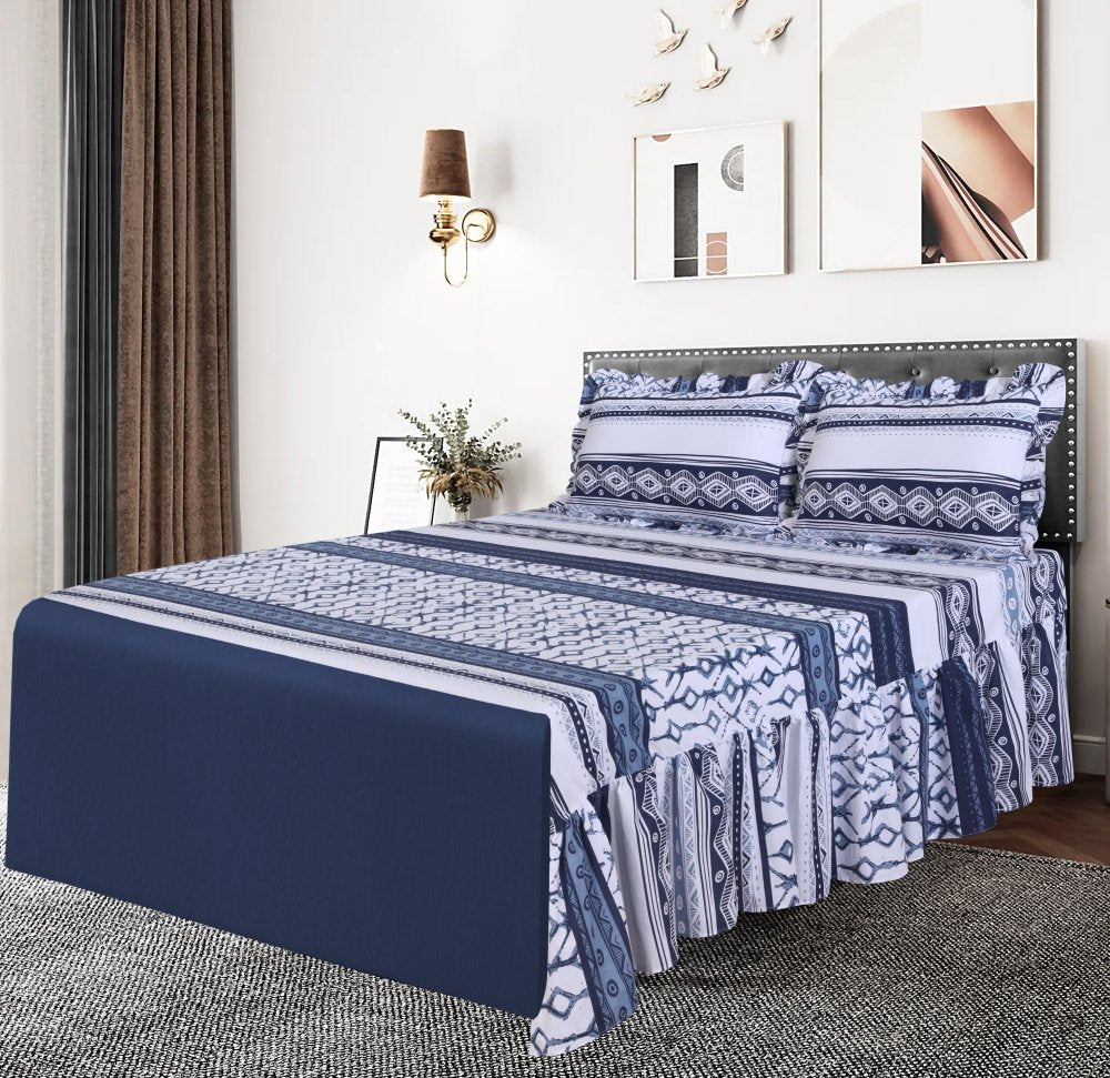 3 PCs Printed Bed skirt with Pillow cover 22 - myhomestyle.pk