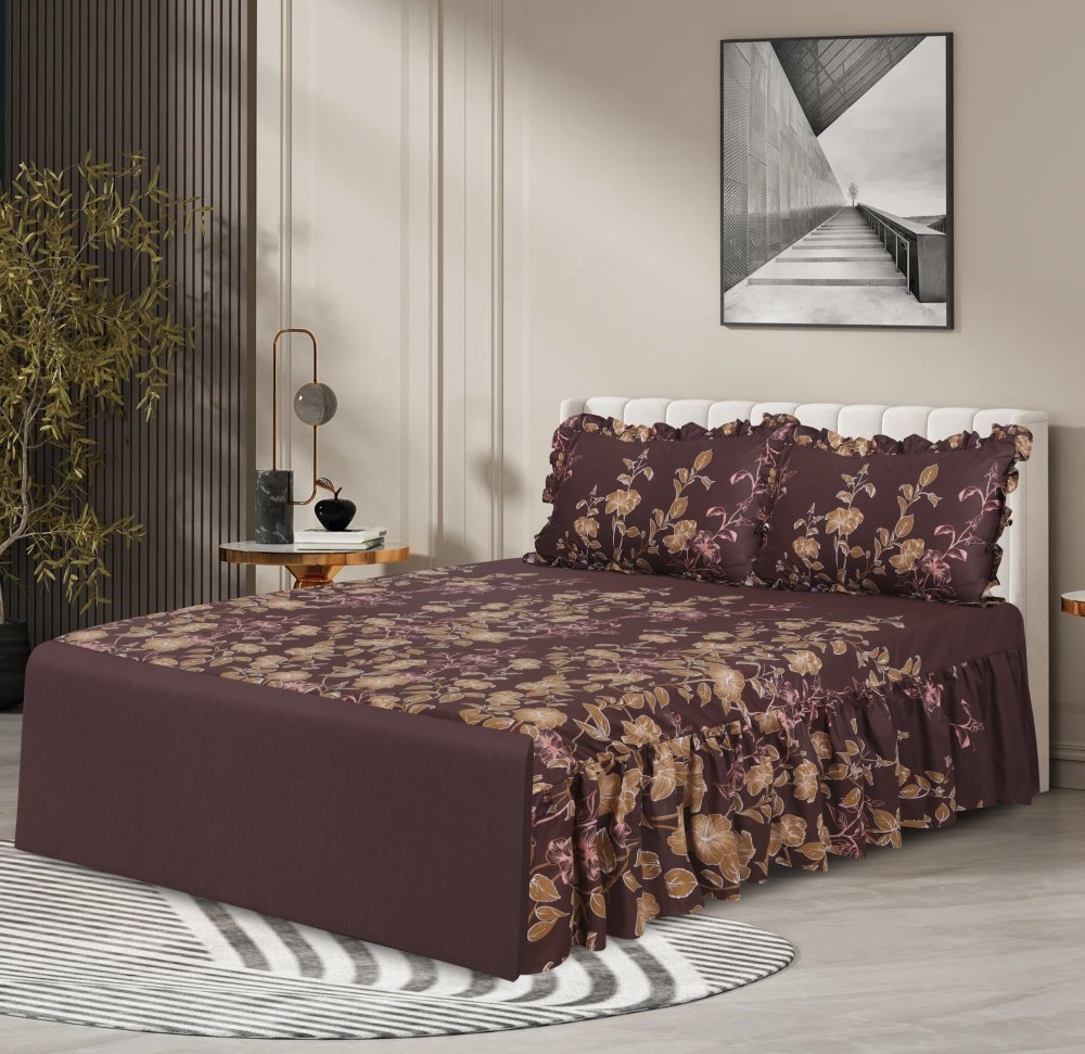 3 PCs Printed Bed skirt with Pillow cover 27 - myhomestyle.pk