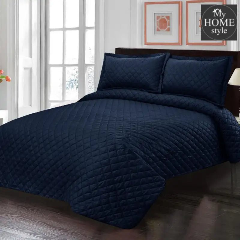 3 Pcs Pure Luxury Bedspread Golden Navy - myhomestyle.pk